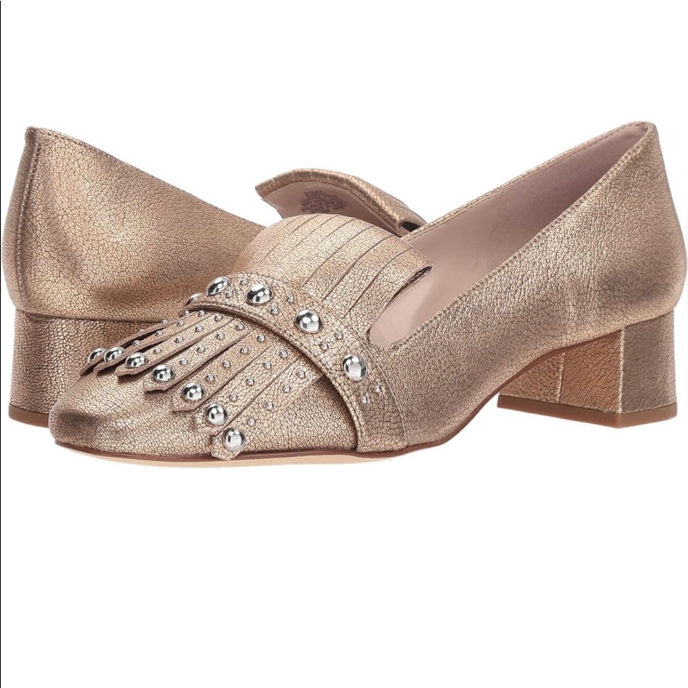 Nine West  60s retro mod block heel rose gold studded loafer Size 8M
